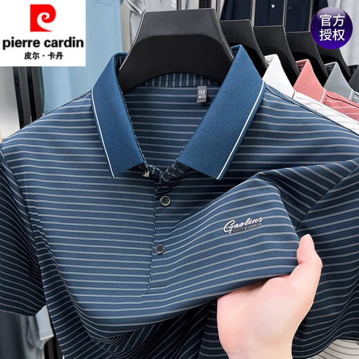 Pierre CARDIN high-end new dad summer short-sleeved T-shirt ice silk middle-aged men's POLO shirt middle-aged and elderly summer Father's Day short-sleeved 9922 black XL 175135-150Jin[Jin equals 0.5 kg]