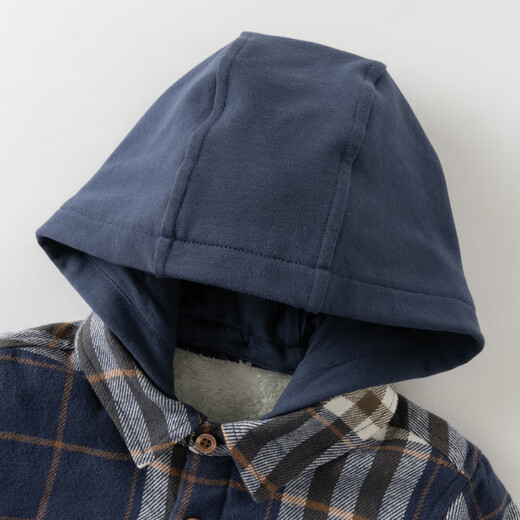 David Bella children's fleece jacket autumn and winter boys' long-sleeved plaid removable hood hoodie shirt