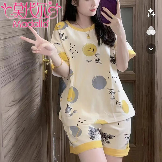 莫代尔睡衣女夏季短袖纯棉2025新款韩版学生可爱外穿家居服薄款大码套装 短袖套装G6636 L 100-120斤