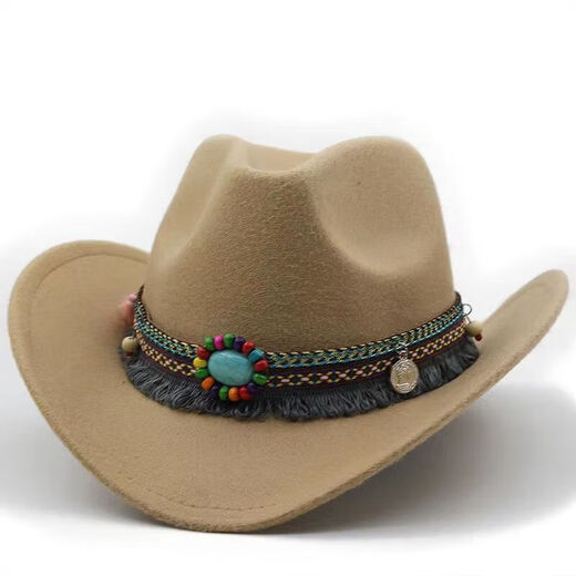Qingyou Western Cowboy Hut Einfacher Randhut Woll Jazz Hut Britischer Stil Top-Hut Nationaler Stil Gürtel Solid Color 11 White M (56-58 cm)