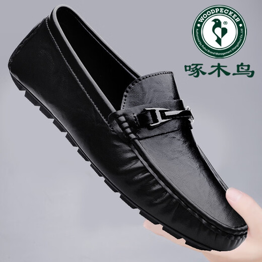 
Woodpecker men's shoes 2025 new genuine leather men's bean shoes soft sole wear-resistant breathable driving shoes casual leather shoes men black 9921 38