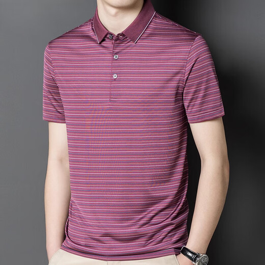 
Romon ice silk Polo shirt short-sleeved thin horizontal stripes cool business casual top Father's Day A829 red M 165 [Recommended 100-120Jin [Jin equals 0.5 kg]]