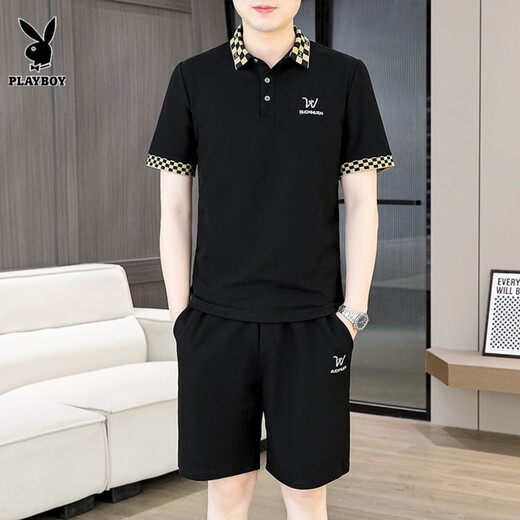 Playboy (Playboy) High-End-Lapel-Shorts-Shorts-Shorts für Herren-Sommer-High-End-Freizeitsportarten zweiteiler Set Herren-Kleidung für Herren bequeme, off-weiße 9902 [Set] M [Vorgeschlagen 90-105jin [Jin gleich 0,5 kg]]]