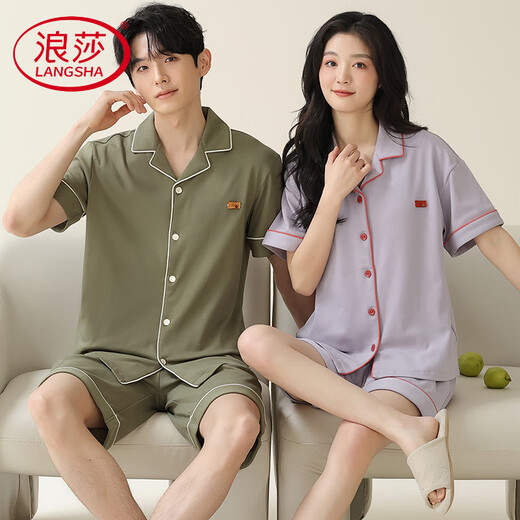 Langsha Light Luxury Paar Pyjamas Sommer reines Baumwoll Short Sleeve Shorts Einfache Strickjacke kann Männer für Frauen zu Hause tragen. X12701-12801# M Frauenstil: