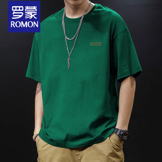 Romon Schwergewichts Xinjiang Cotton Pure Cotton Summer American Round Hals kurzärmeliges T-Shirt für Männer täglich lockere lässige trendige Marke Kurzärärmelte Herren T Grey-1365 Kurzärärmig-100% reines Baumwolls [vorgeschlagen 90-115jin [Jin gleich 0,5 kg]]
