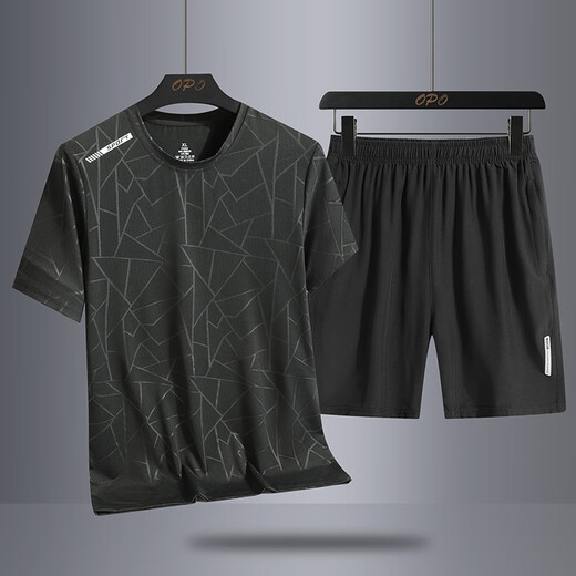 
Woodpecker Father's Day Gift Men's Ice Silk Sports Set 2025 New Summer Thin Quick Dry Dad Running Summer Clothes 16803 Set Black [T-shirt + Shorts] M 80-105Jin [Jin equals 0.5 kg]