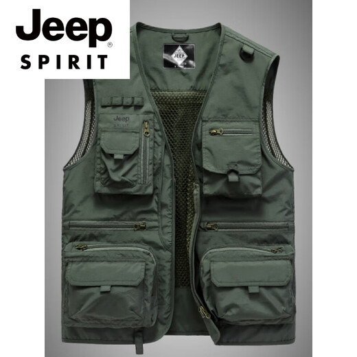 Jeep Spirit haut de gamme marque masculine pour hommes décontractés multi-pochettes légères légères en extérieur respirant photographie de pêche à la pêche à la pêche à la cheval mâle Khaki m 110-125jin [Jin est égal à 0,5 kg]