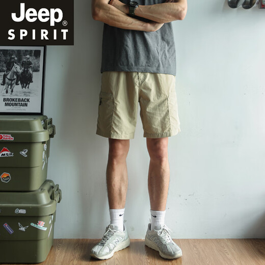 JEEP SPIRIT夏季日系复古多口袋工装短裤男宽松直筒户外速干纯色做旧五分裤潮 卡其色 9905抽绳版 S