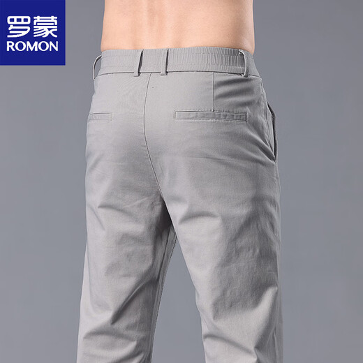 ROMON (ROMON) 2025 new semi-elastic waist casual pants for men middle-aged versatile simple straight elastic pure cotton men's pants spring and summer black 6621 28