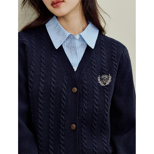 Inman (INMAN) College Style Polo Séter de dos piezas Fake 2025 Autumn Women's Clothing New British Knited Cardigan Navy S