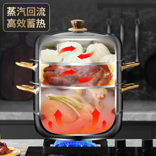 SUPOR steamer 316 stainless steel thickened household two-, three- and four-layer steamer for steaming steamed buns large-capacity induction cooker pot for gas 316 golden ear steamer two-layer 30cm extra thick flagship exclusive model + five-year warranty