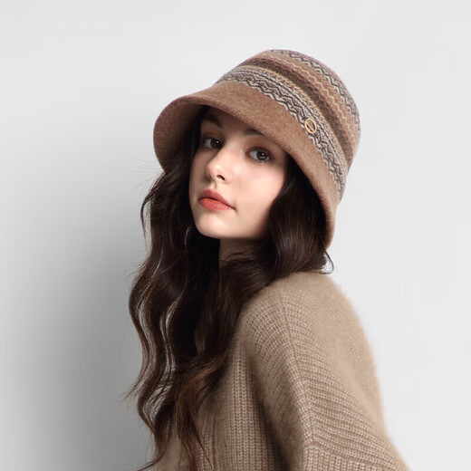 Kenmont one-piece woven pure wool jacquard small basin hat for women, foldable small fragrant fisherman hat, showing a small face km-9490