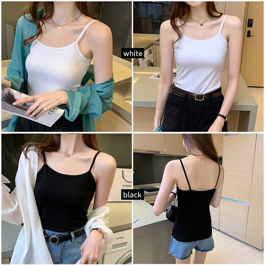 
Ran Yilan same pure cotton suspender vest for women with short inner wear niche black bottom sleeveless top summer 2-piece 3890 black + 3890 white M