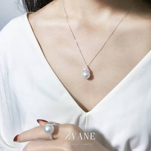 Imported Australian South Sea Australian white pearl pendant necklace 18 gold single diamond style seawater white pearl pendant 15-16mm