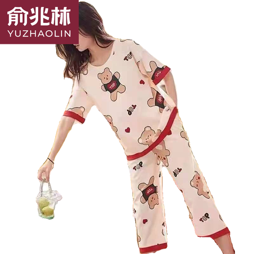 Yu Zhaolin (Yuzhaolin) Neuer Sommerpyjamas für Frauen reine Baumwolle kurzärmelige Hosen dünner Stil für Cartoon Home Cloding Freizeitanzug geschnittene Hosen 679 Babi Bear Anzug D L Frauen 95-115 Jin [Jin gleich 0,5 kg]