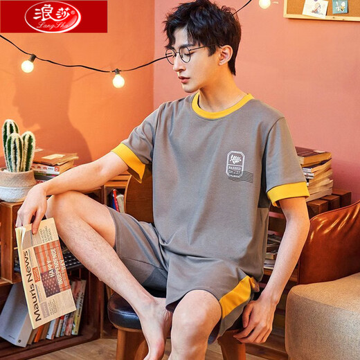Langsha Pajamas Men's Summer Cotton Shorts à manches courtes pour les vêtements de jeunesse des jeunes élèves Large grande taille mince Suit pour hommes d'âge moyen H9928 (shorts à manches courtes) L (100-120 Jin [Jin est égal à 0,5 kg]))