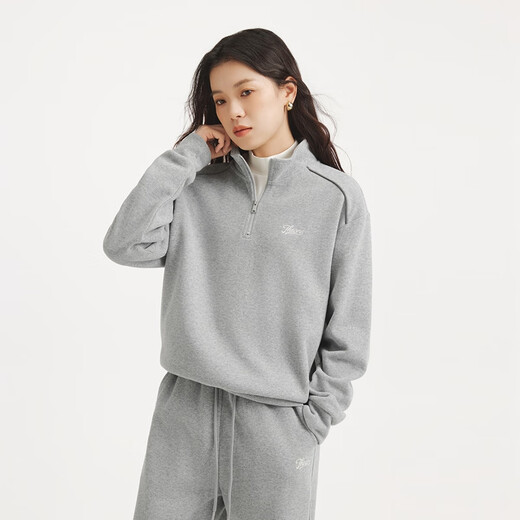 热风女士套头卫衣2025年秋季新款女款半拉链立领宽松显瘦休闲运动上衣 09灰色 S