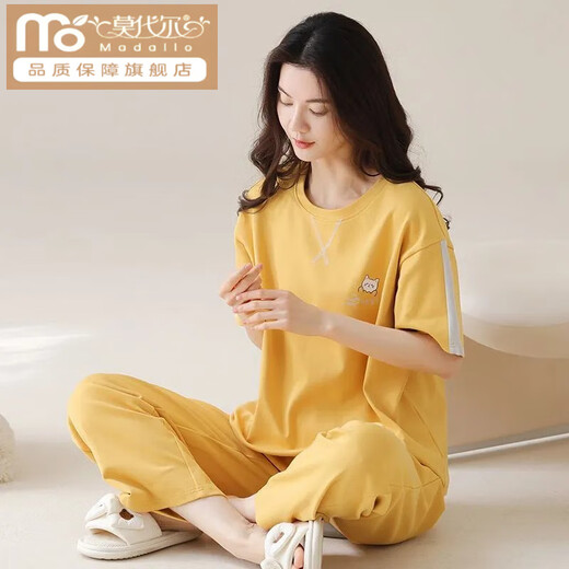 
Modal cotton pajamas for women short-sleeved trousers for summer Korean women's round neck suit thin cotton exterior wear home clothes RN9712# short-sleeved trousers Cotton M (80-100Jin [Jin equals 0.5 kg])
