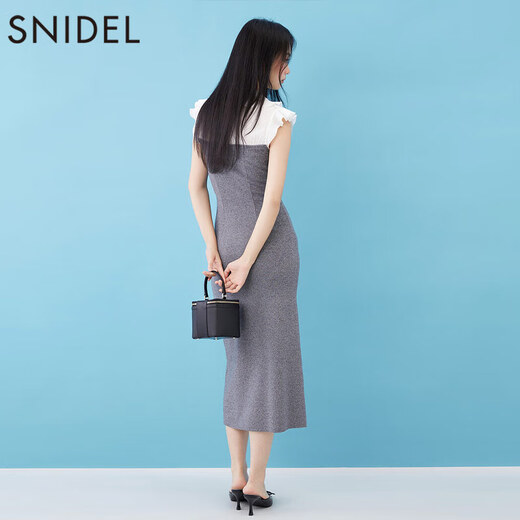 Snidel2025 Automne et hiver Nouveau produit Tempérament Collier de feuilles Lotus Small Fly Sleeve Bo Spiet Robe Swno254193 Grey One Size (F)