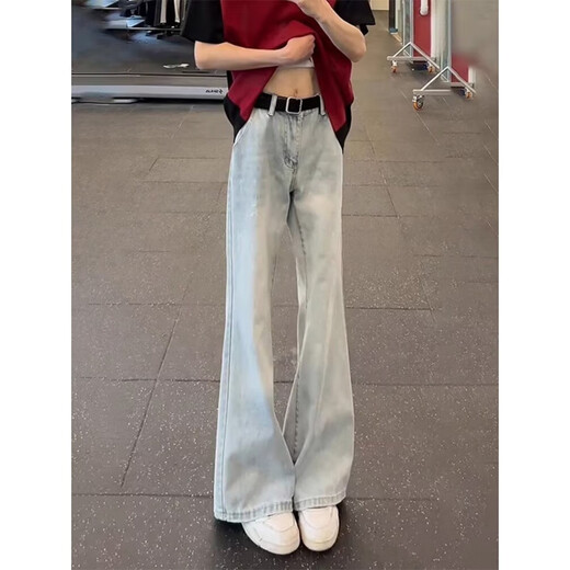 POUM light blue bootcut jeans for men in winter plus velvet to keep warm and show height straight pants American high street slim scimitar pants light blue XL 120-135Jin Jin is equal to 0.5 kg