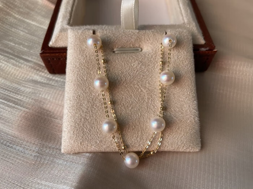 CAOX 18k gold freshwater white transparent pink bracelet full of stars double layer multi-layer winding women au750 18k gold white beads thick chain 4-5mm16cm