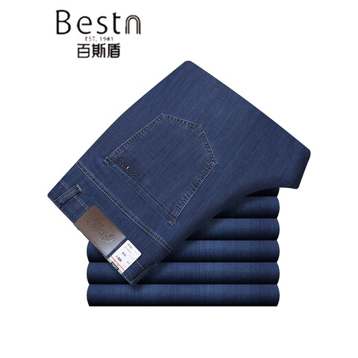 Baiston brand jeans men's spring and summer thin loose straight high waist middle-aged business elastic high-end trousers bsd-1105 light blue 29 2 feet 2 waist circumference