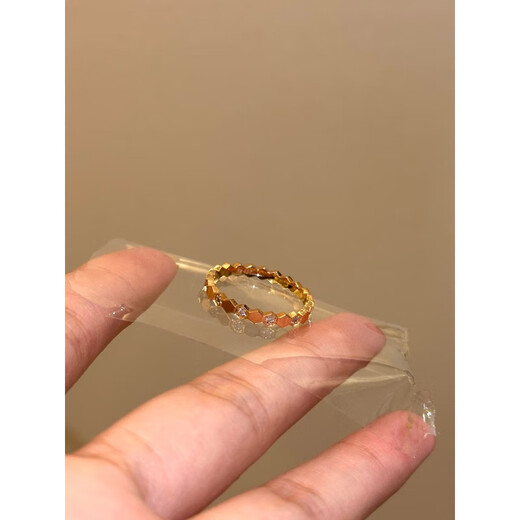 OEMG Old Phoenix Gold Store's ancient method inherited 18k gold sparkling diamond honeycomb ring women's niche simple and versatile ring 2 rose gold honeycomb ring with diamonds US size 5