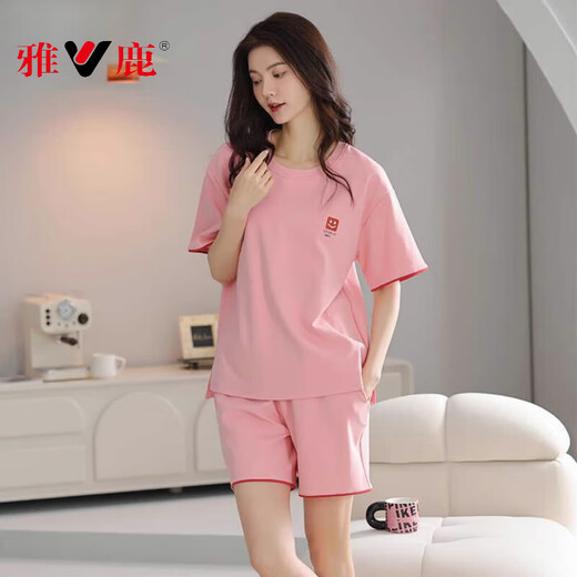 雅鹿2025年新款睡衣女夏季纯棉短袖甜美休闲运动家居服套装 N1478 2XL 【建议140-160斤穿】