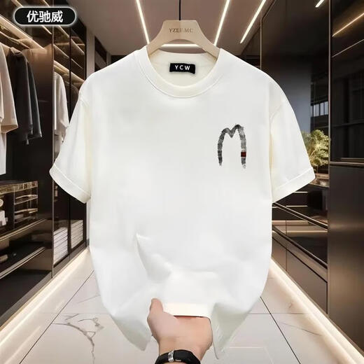 乾裳枫善服饰新款美式复古创意印j花宽松男女圆领重磅短袖休闲上 白色AB1699前后-M网点_赠送 S _(建议90-110)*_