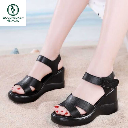 Pic de bois sandales à talons hauts pour les femmes, à la mode à talons à talons à talons épais et à talons épais semi-sombres 2025, nouveau style de chaussures de poisson à pêche à selle douce externe Volyaire noir 35