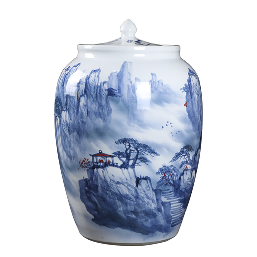 BOMP rice cylinder ceramic storage jar moisture-proof and insect-proof household with lid Chinese retro 40/50 Jin Jin equals 0.5 kg 100 Jin Jin equals 0.5 kg water tank Jingdezhen Huangshan Scenic Spot winter melon shape 100 Jin Jin equals 0.5 kg water capacity water capacity