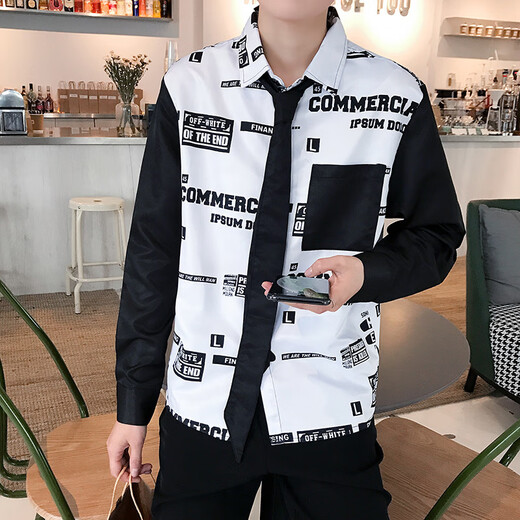 Fhhuabd Summer Shirtpaper Shirt Men's Korean Loose et belle chemise à manches longues et belle chemise à cravate 9928 M