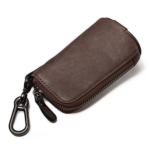 酷奇袋鼠轻奢品牌钥匙包男多功能腰挂锁匙包时尚百搭大容量拉链汽车钥匙包 黑色