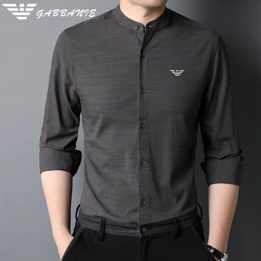 Falamone Armani Pequeña camisa de algodón de algodón independiente 2025 Camisa de primavera y otoño Intervina Interior Collar Chino Camisa delgada XQFD-9930 Grey M 170