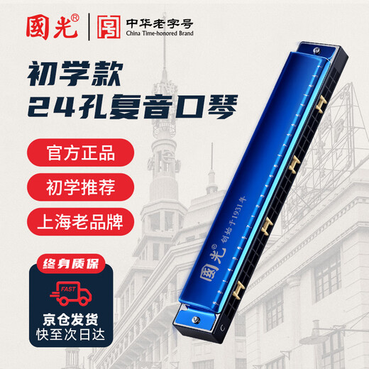 Guoguang 24-hole beginner's entry-level scale commemorative polyphonic harmonica in C key (gemstone) gift box