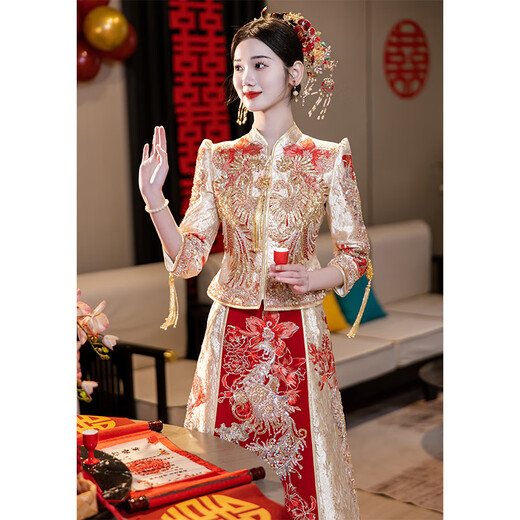 秀禾世家官方旗舰秀禾服婚服2025新款新娘嫁衣出阁服中式出嫁礼服婚服小个 N-632重工款 L