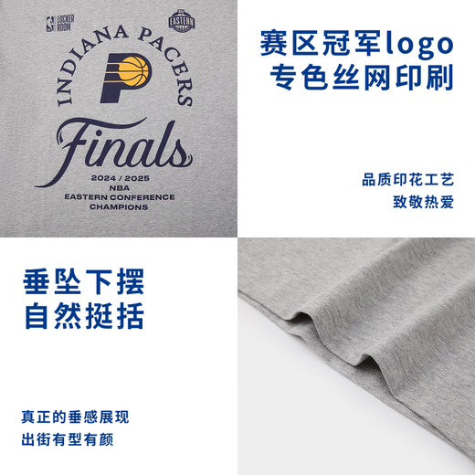 
NBA official 2025 East District Pacers Championship commemorative T-shirt Halliburton short-sleeved men's and women's T-shirt Gray (Pacers) XL
