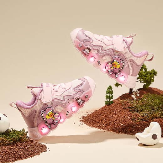 B.Duck little yellow duck children's shoes children's toddler shoes boys and girls light-up shoes baby sports running shoes 3950 pink 26
