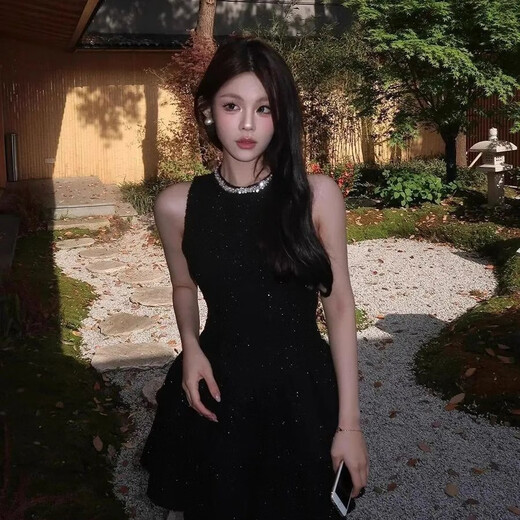 JIOESC little black dress birthday dress French style daughter-in-law high-end waist dress women's sleeveless cake short skirt black M 95-110Jin Jin is equal to 0.5 kg