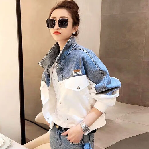 GTYUWVG抖音牛仔外套女春秋新款拼接绣花撞色牛仔衣服女装夹克潮 9926#图片款【蓝色】 S 【建议80--100斤】
