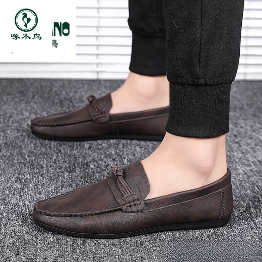 Specht Beanie Schuhe Herren neue Männerschuhe Sommer atmungsaktiver Trend Britische Freizeitlederschuhe Herren echte Leder D826 Black 39