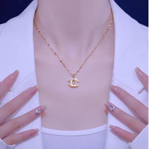 MHFDO999 gold double c necklace gold-plated C-shaped pendant 2025 new 18k color gold plated clavicle chain gold store same style double c smart diamond necklace