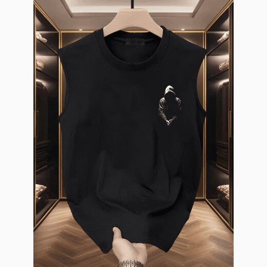 Lomon Summer nueva camiseta sin mangas impresas para hombres algodón de algodón puro ropa suelta ropa de hombre día de padre negro [imagen pequeña en el lado delantero izquierdo del chaleco k1098 dos piezas s recomendado 70-80 jin [Jin equivale a 0.5 kg]