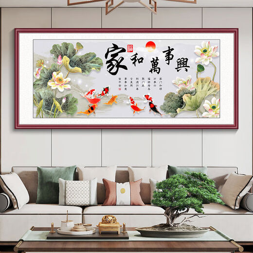 Home All-Shixing murals, new Chinese style living room sofa background wall decoration paintings, flowers, birds, calligraphy and paintings, Xi brow hanging paintings 12353cm red walnut wood grain aluminum alloy frame waterproof moisture-proof oil canvas FH109 frame width 35cm thick