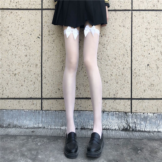 夏季白色蕾丝蝴蝶结薄款过膝丝袜日系中长筒袜jk性感黑丝袜女批发 9902黑色 均码