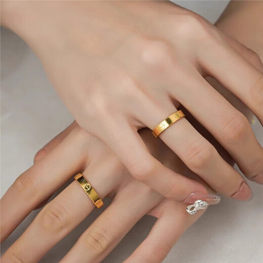 Qian Jun pure gold-wrapped silver 999 ring for women gold color 24k Kajia love series couple rings closed ring ring gift gold layer silver-wrapped thicker Kajia men's ring No. 9