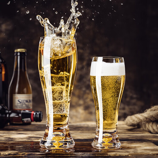 VINOS high-end glass waisted beer mug, household large-capacity draft beer mug, creative craft beer mug with cup holder, high-looking cup holder + gold foil tall beer mug, 6 pieces 370ml