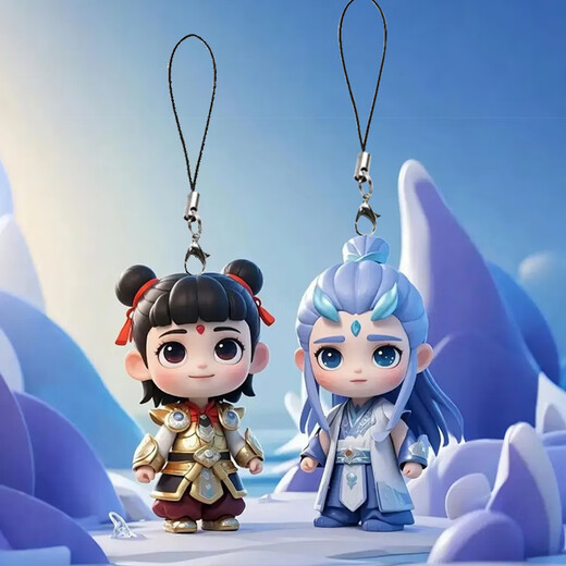 Nezha Ao Bing animation cute and fun peripheral acrylic keychain high-value pendant mobile phone pendant Nezha mobile phone lanyard random 1 pack