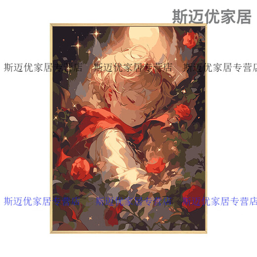 
Milan Little Prince and Rose Digital Oil Painting Diy Filling Color Hand-painted Painting Cartoon Acrylic Oil Painting Decorative Painting qx14380 40*60cm Thick solid wood inner frame Highlight pigment+