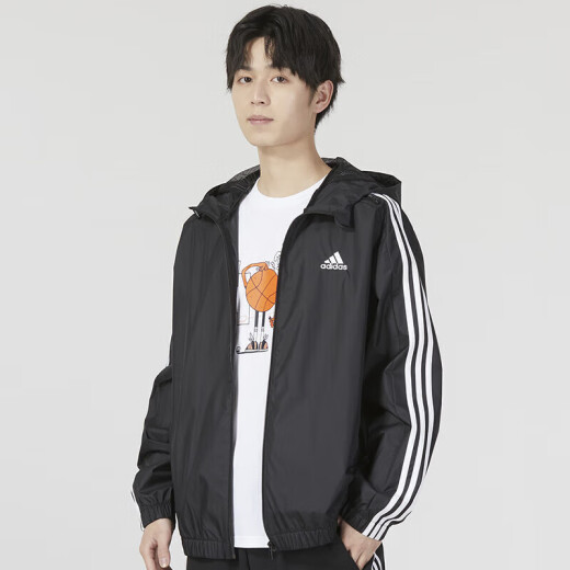 阿迪达斯 （adidas）阿迪达斯梭织连帽夹克男春季运动服休闲跑步外套IB0384 IB0384/松紧袖口/三条纹 S